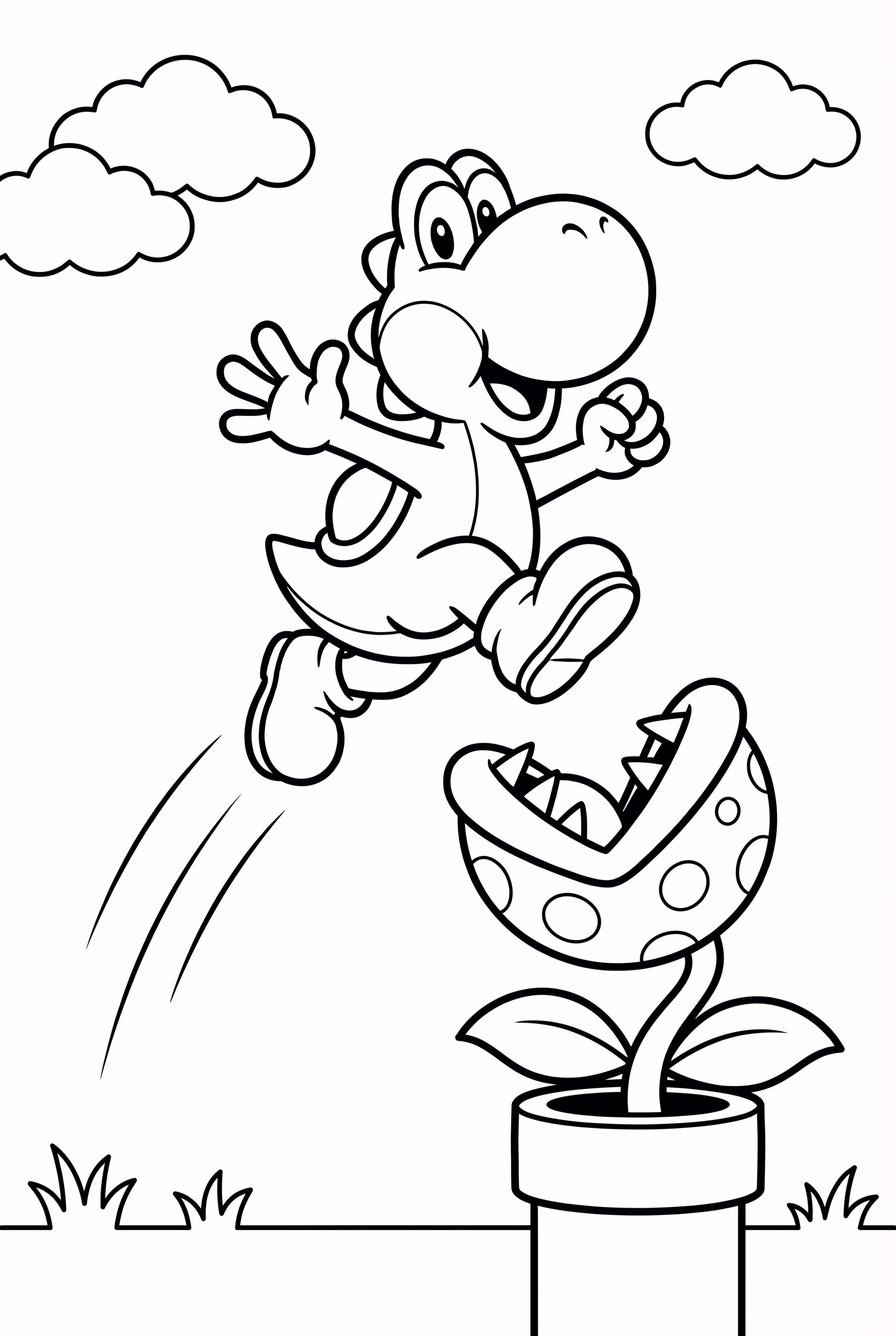 Yoshi Jumping Over a Piranha Plant