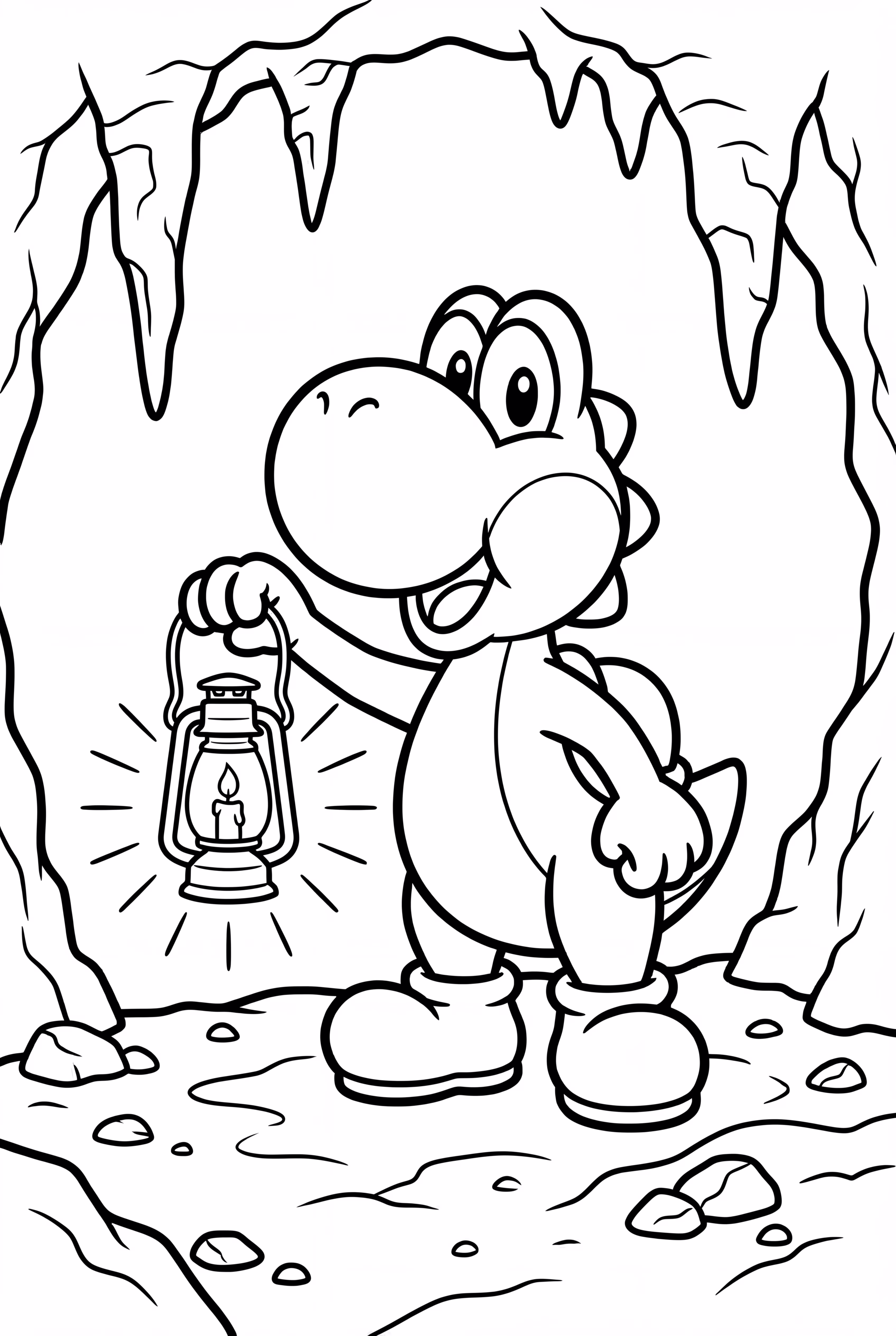 Yoshi with a Lantern in Dark Cave