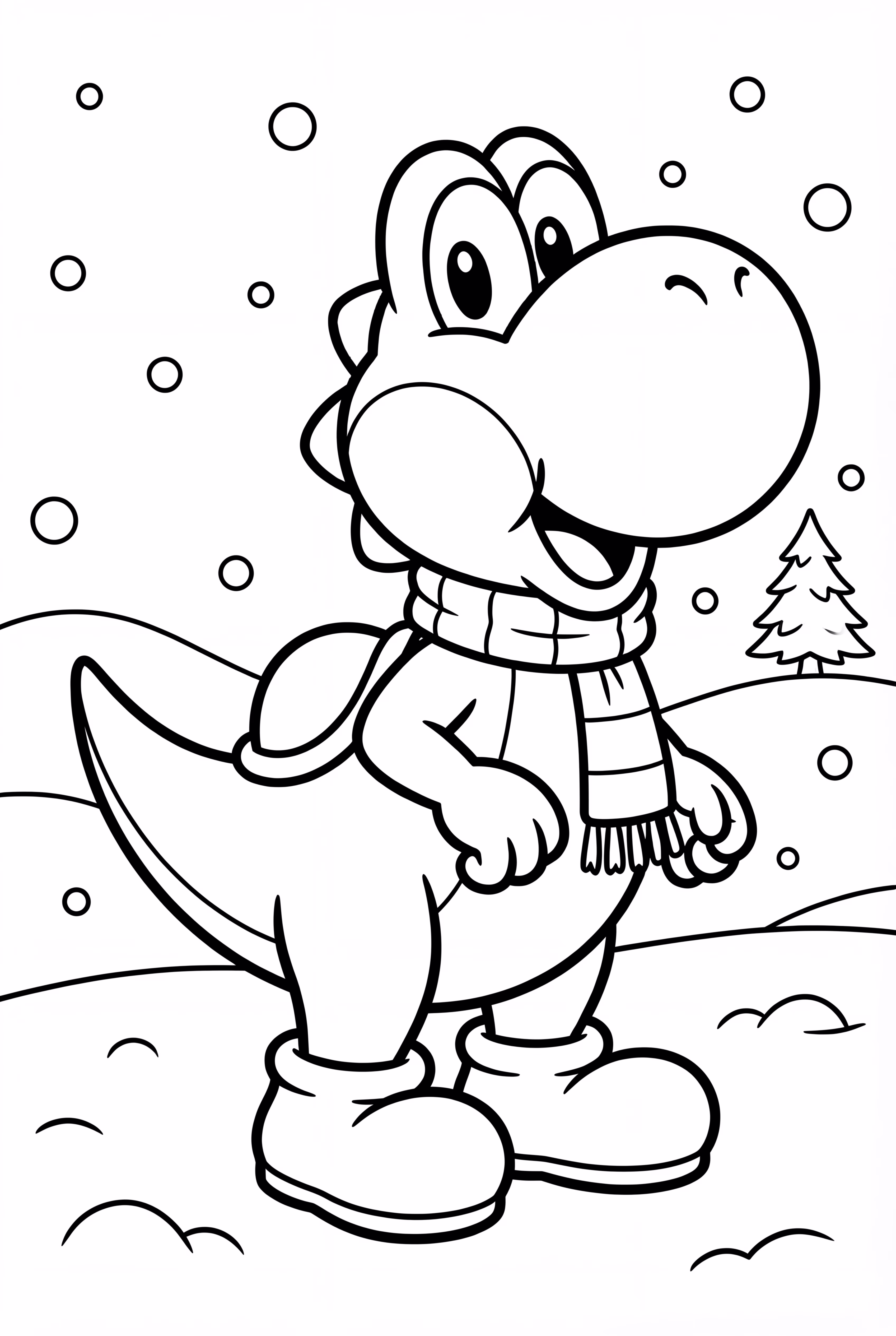 Yoshi with a Scarf in Snowy Plains